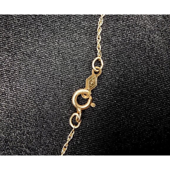 14K Solid Gold Tiger Eye Necklace With Delicate Chain & Beaded Design - Picture 6 of 6